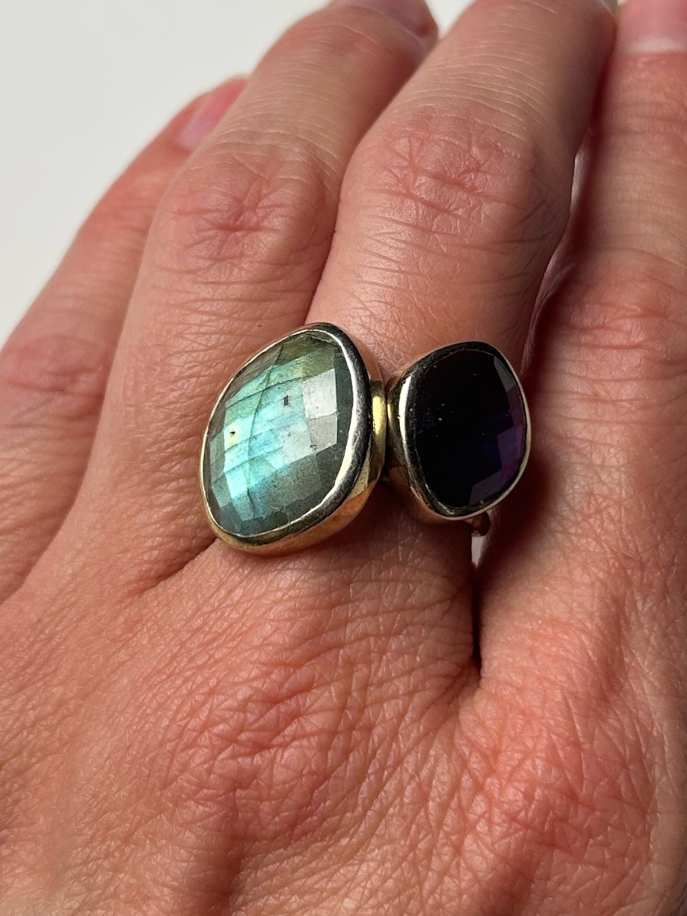 MONICA VINADER Two-Stone Ring with labradorite and amethyst Stones